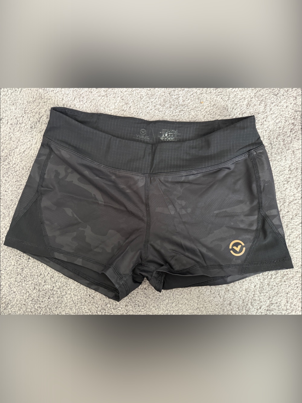 Virus Women's Black Athletic Compression Shorts with Subtle Camo